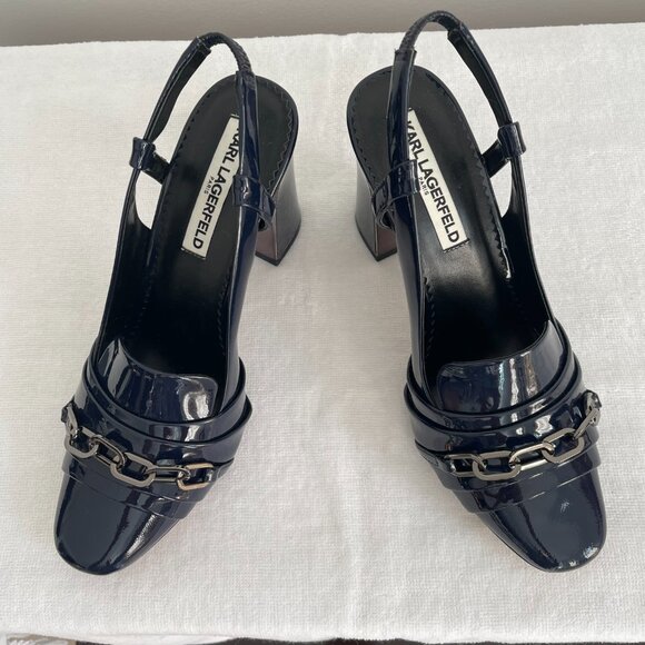 Karl Lagerfeld Paris Shoes - New Classic KL Paris Navy Blue Patent Leather Size 7.5